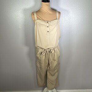 Vintage Y2K Cache sleeveless tan casual waist tie utility jumpsuit sz M